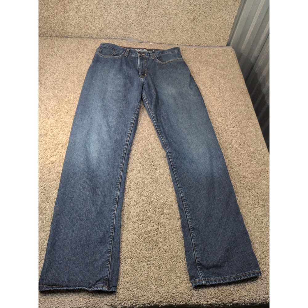 Eddie Bauer Relaxed Fit Flannel Lined Jeans Mens 32x32 Blue Denim Plaid Lining
